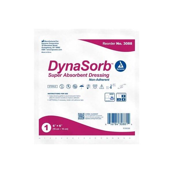 Dynarex Dynarex DynaSorb Super Absorbent Dressings, Non Adherent, 6inL x 6inW, 120 Pcs 3088 - main